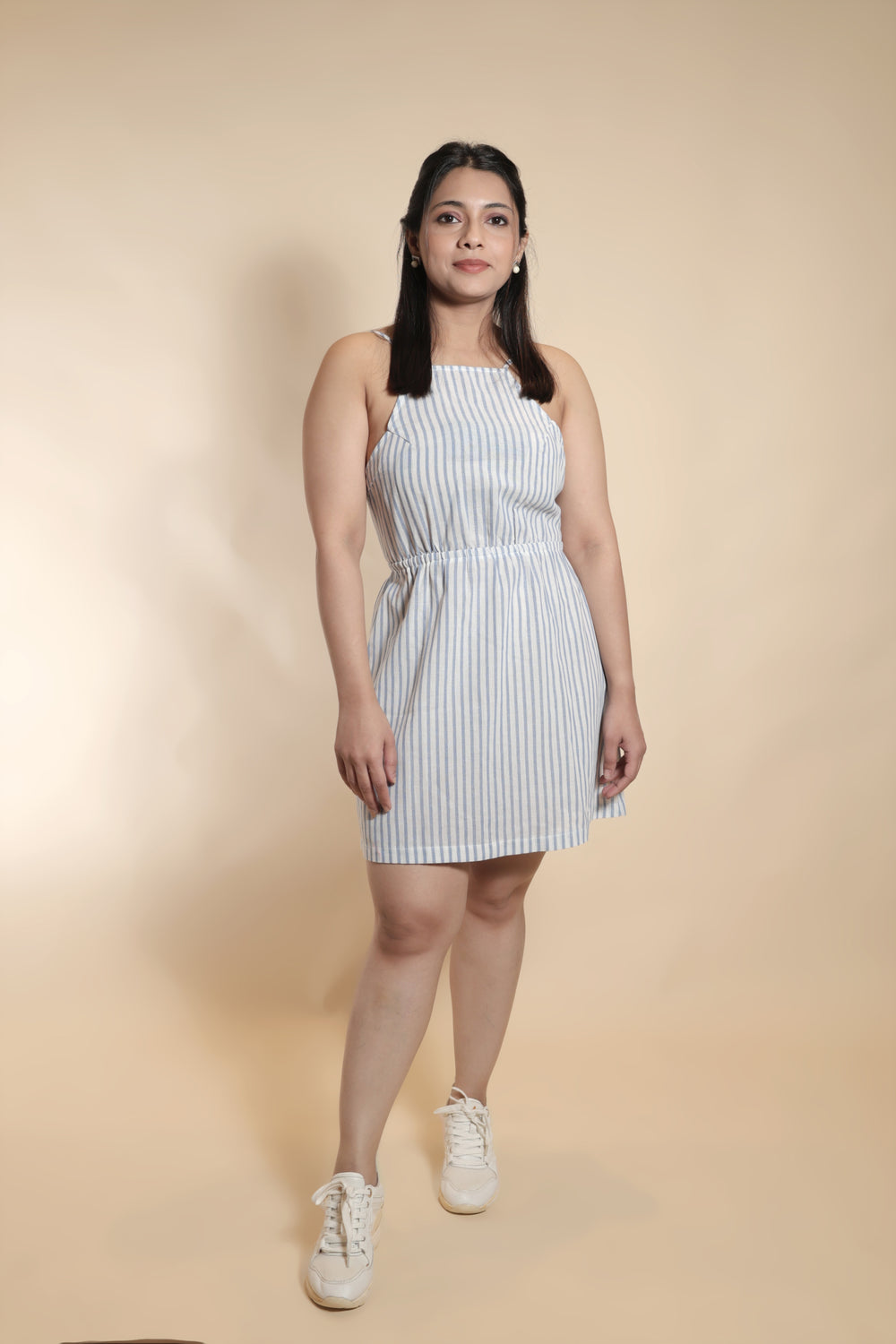 Casual Striped Mini Dress with Elastic Waist