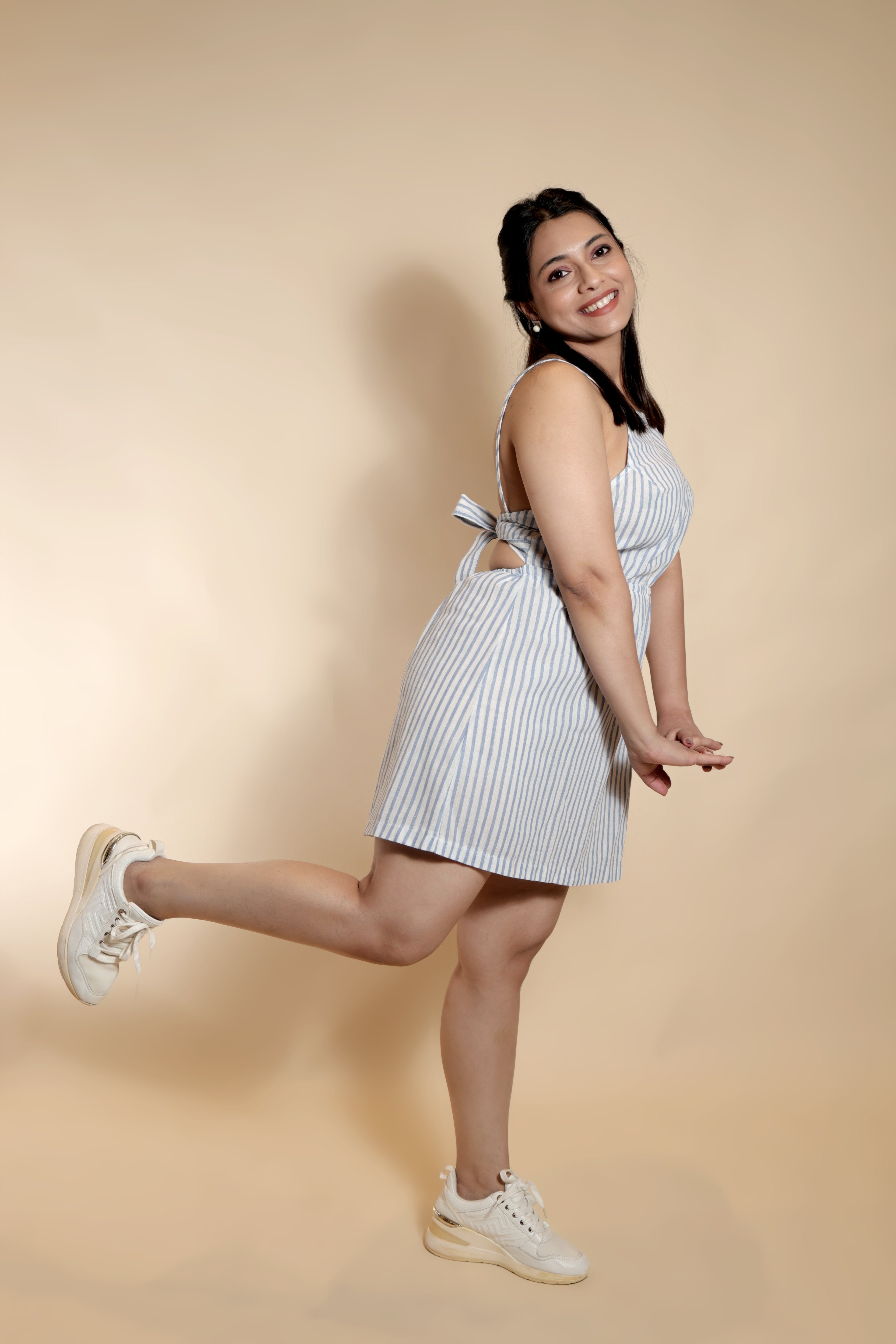 Casual Striped Mini Dress with Elastic Waist