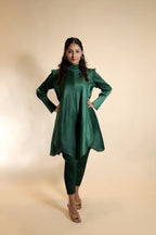 Elegant Pleated Green High-Neck Co-Ord
