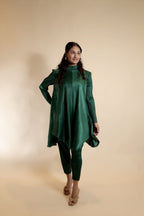 Elegant Pleated Green High-Neck Co-Ord