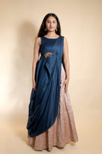 Long Designer Choli With Printed Blush Lehenga