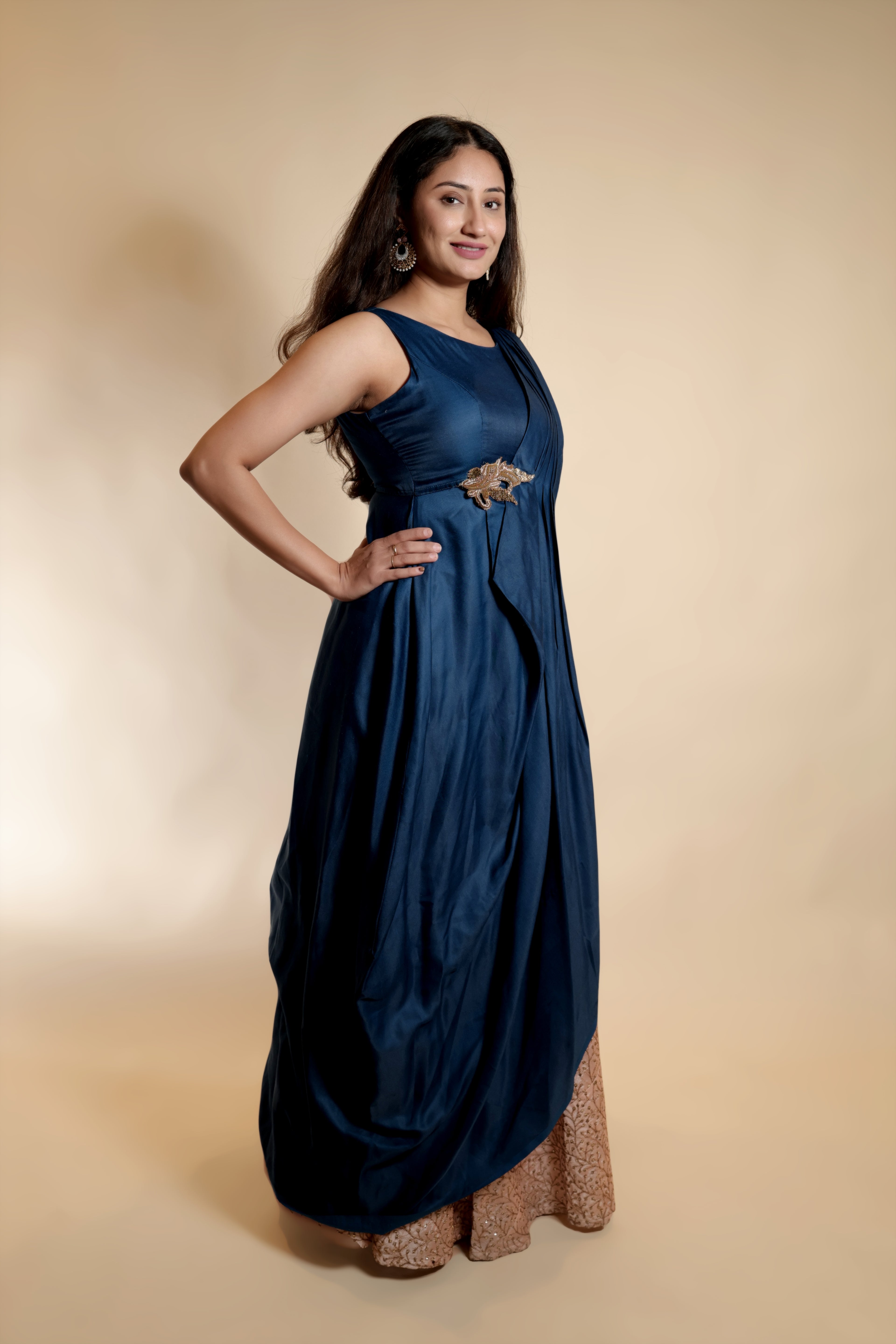 Long Designer Choli With Printed Blush Lehenga