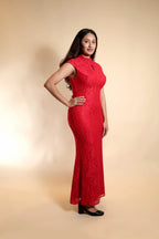 Red Floral Lace Mermaid Gown