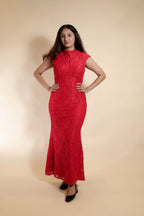 Red Floral Lace Mermaid Gown