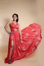 Floral Slit Cut-Out Dress