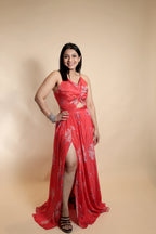 Floral Slit Cut-Out Dress