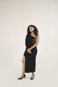 Sleek Noir One-Sleeve Gown