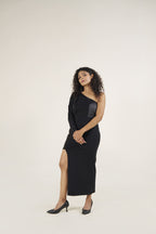 Sleek Noir One-Sleeve Gown