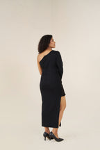 Sleek Noir One-Sleeve Gown
