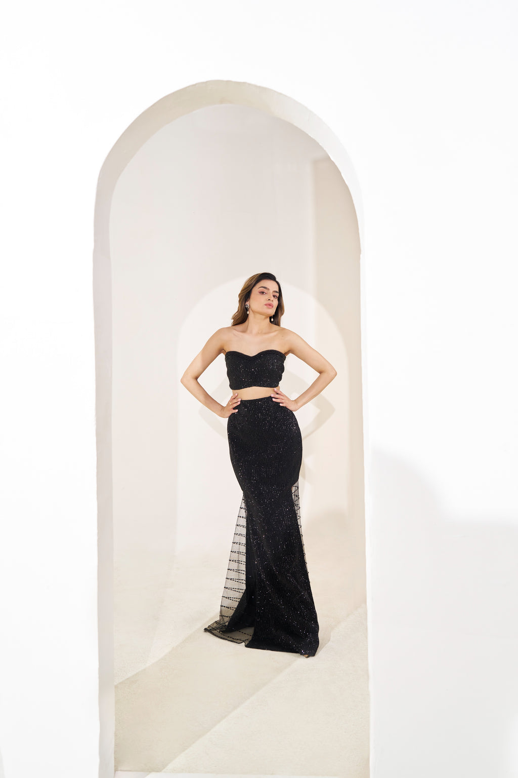 Black Sequin Strapless Mermaid Gown