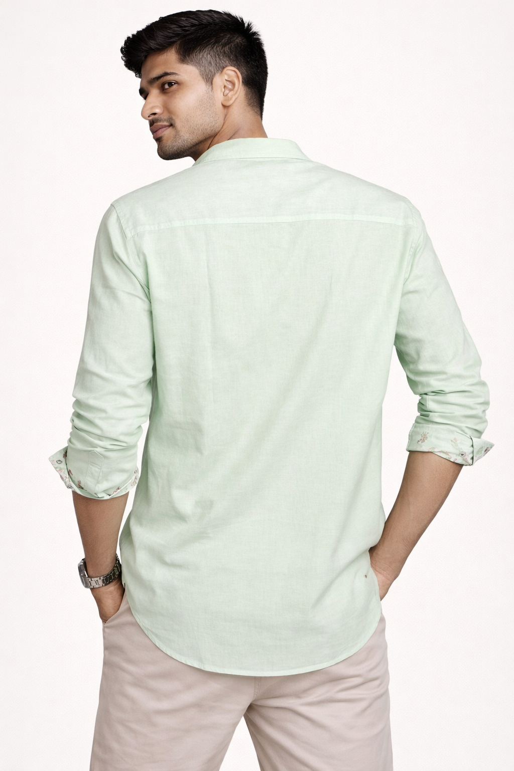 Men's Mint Green Slim Fit Linen-Cotton Casual Shirt