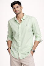 Men's Mint Green Slim Fit Linen-Cotton Casual Shirt