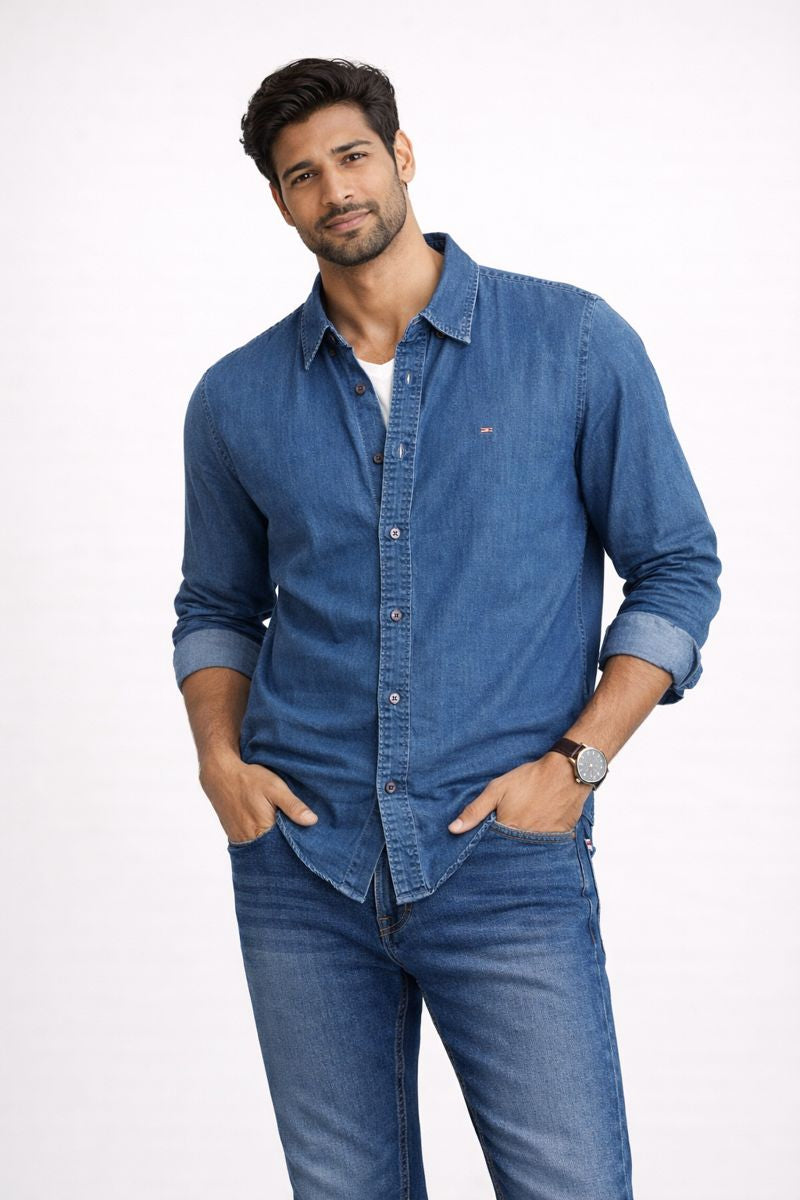 Men's Button-Down Cotton Denim Shirt