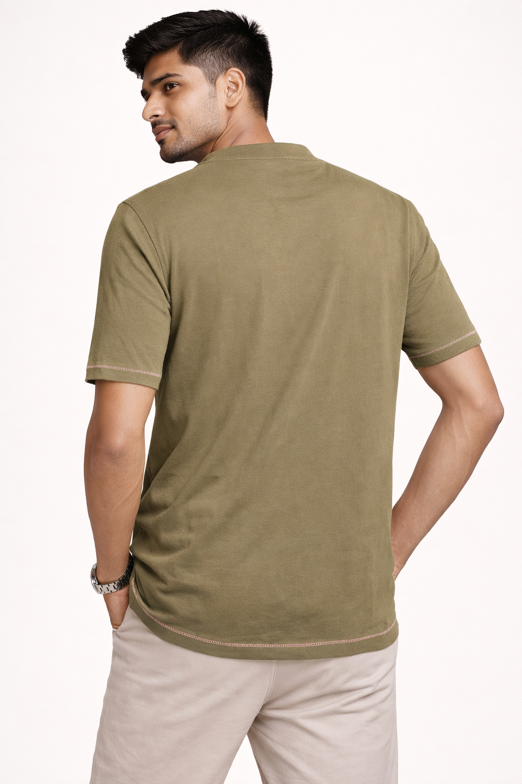 Olive Green Graphic Print Crew Neck T-Shirt