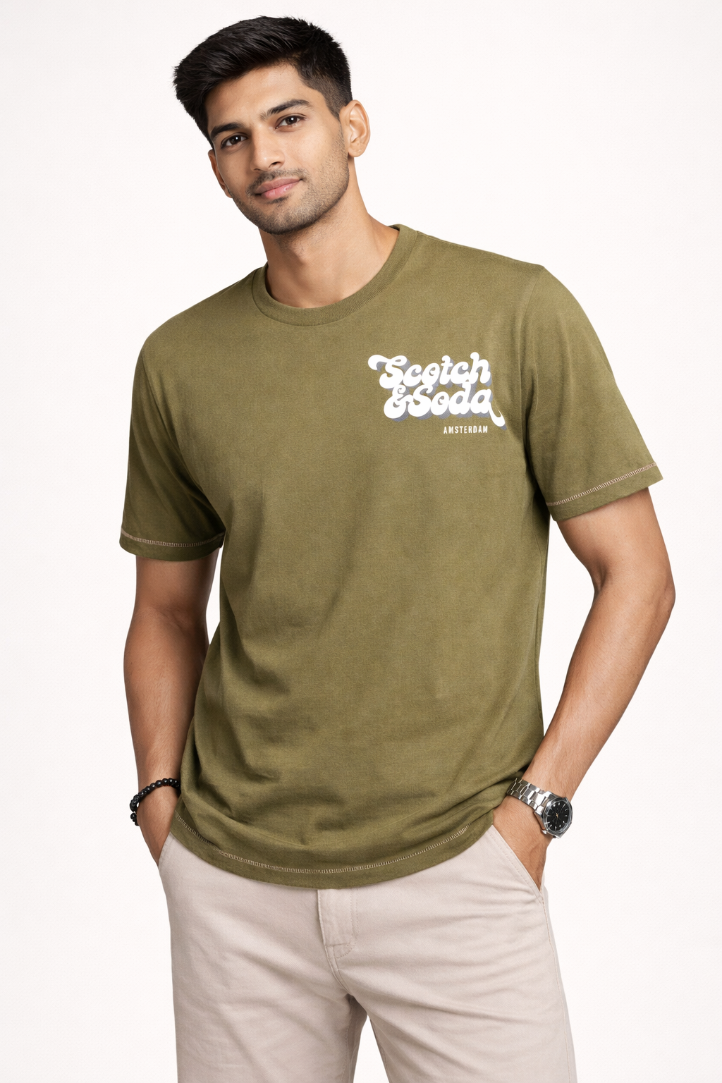 Olive Green Graphic Print Crew Neck T-Shirt