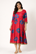Scarlet Anarkali-Style Dress with Scalloped Lace