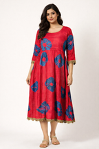 Scarlet Anarkali-Style Dress with Scalloped Lace