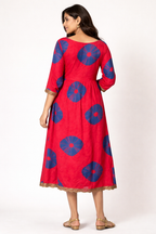 Scarlet Anarkali-Style Dress with Scalloped Lace