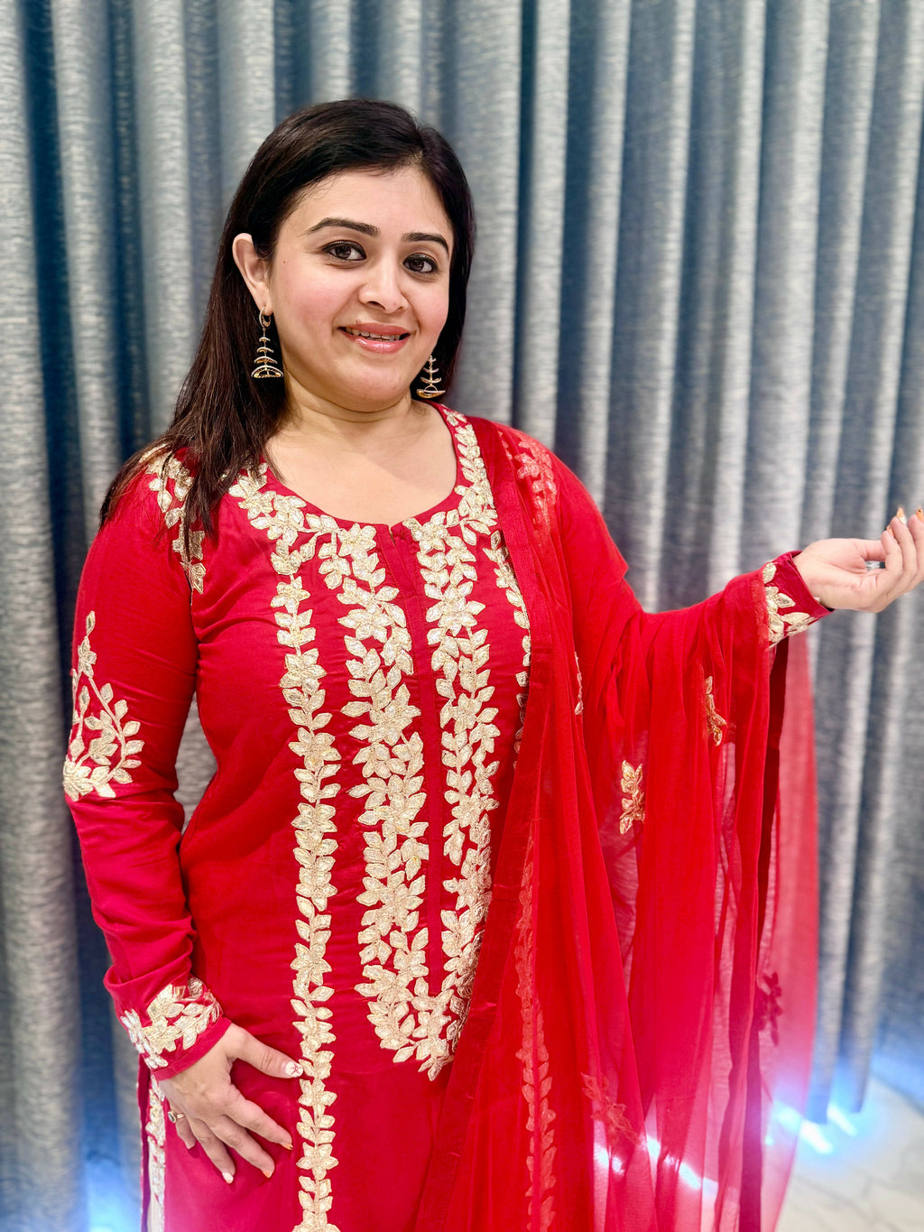 Sophisticated Crimson Straight-Cut Kurta & Tiered Sharara